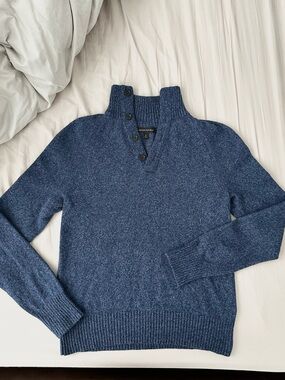 Banana Republic Men's Navy Blue Button-Neck Merino Wool Sweater